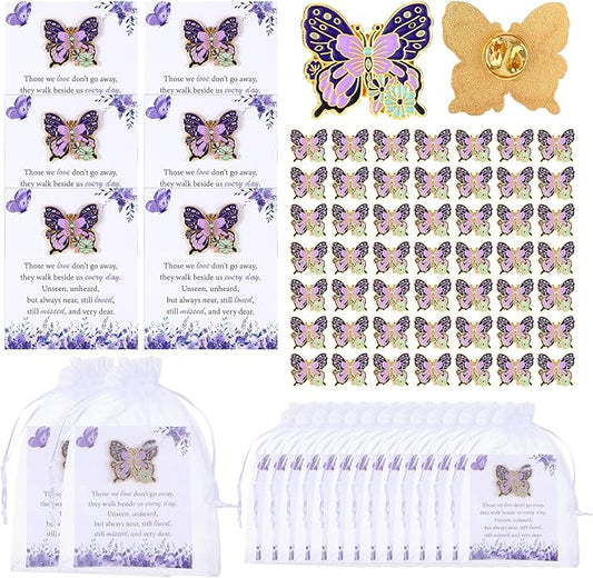 Funeral Favors for Guest Celebration of Life Favors Butterfly Pins Brooches Organza Bags Thank You Cards for Memorial Party Supplies Guest Family Friends Return Favors Funeral Gifts
