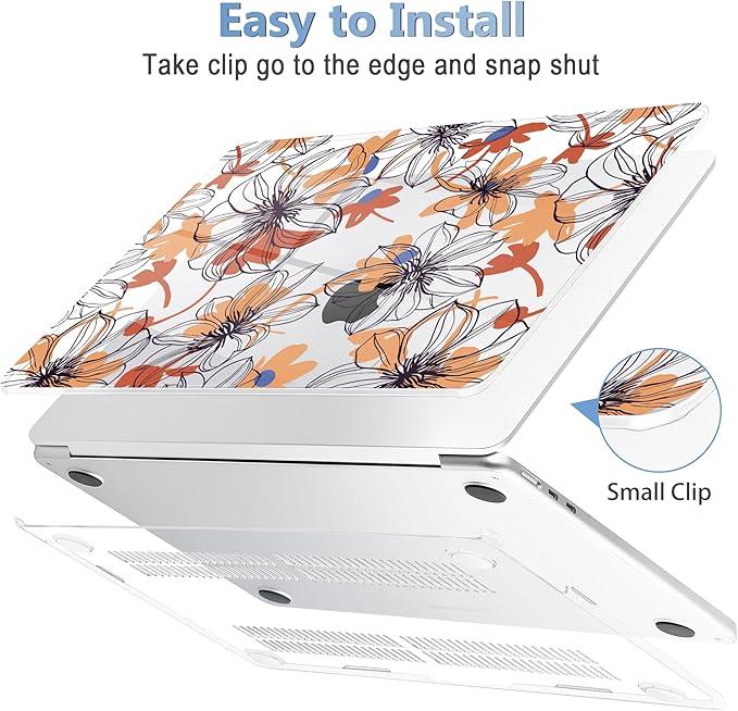 Mektron Compatible with M4 MacBook Air 15 inch Case 2025 A3241 2024 2023 M3 A3114 A2941 M2 Liquid Retina Display Touch ID, Plastic Hard Case & Keyboard Skin & Screen Protector - Floral C345