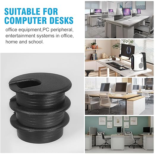 2" Black Desk Grommet, JTemgle Plastic Cable Hole Cover Computer Table Cord Wire Organizer Caps Desktop Cord Management for Home Office TV Stands Tabletops, 10 Pieces