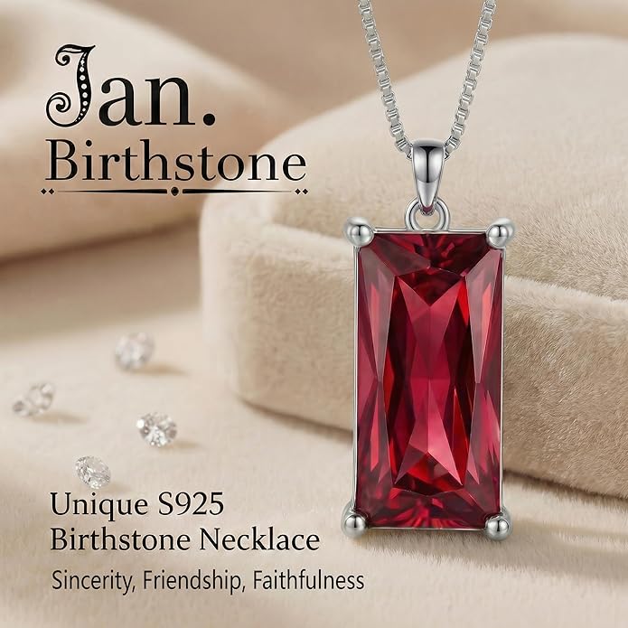 Minimalist Square 8mm×16mm Birthstone Sterling Silver Necklace - Hypoallergenic, Lightweight, Gift for Her