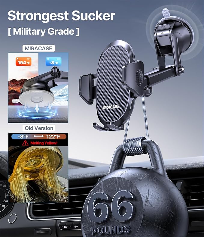 Miracase Phone Holders for Your Car, [Thick Case & Heavy Phone Friendly] Universal Cell Phone Car Mount, 3-in-1 Phone Mount for Car Dashboard Windshield Air Vent Fit for All Smartphones, Dark Grey