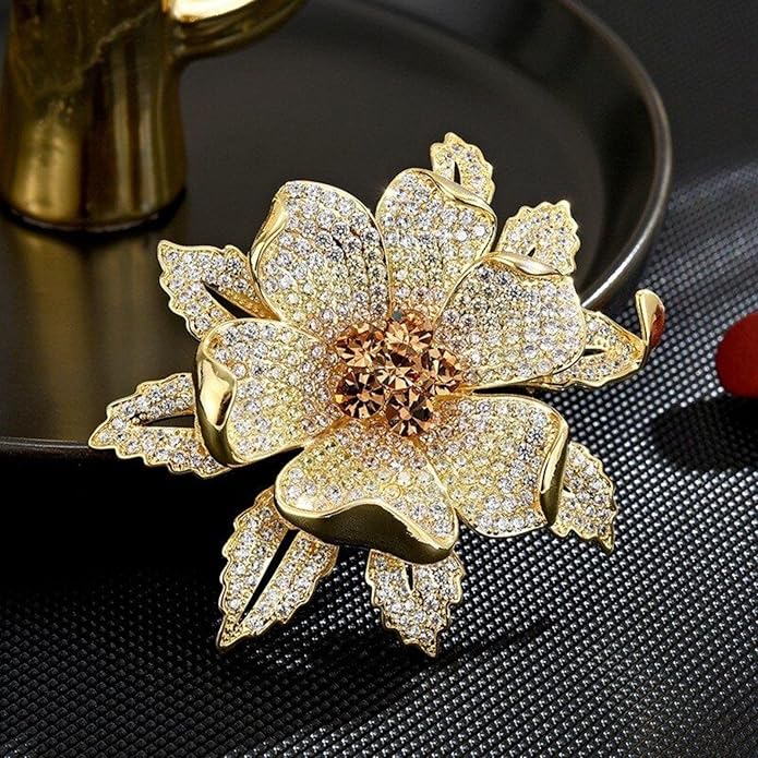 Rhinestone Flower Brooch Austrian Crystal Flower Pin 18k Gold Plated Floral Brooch Lapel Pin Jewelry Mother's Day Birthday Gifts for Mom Wife