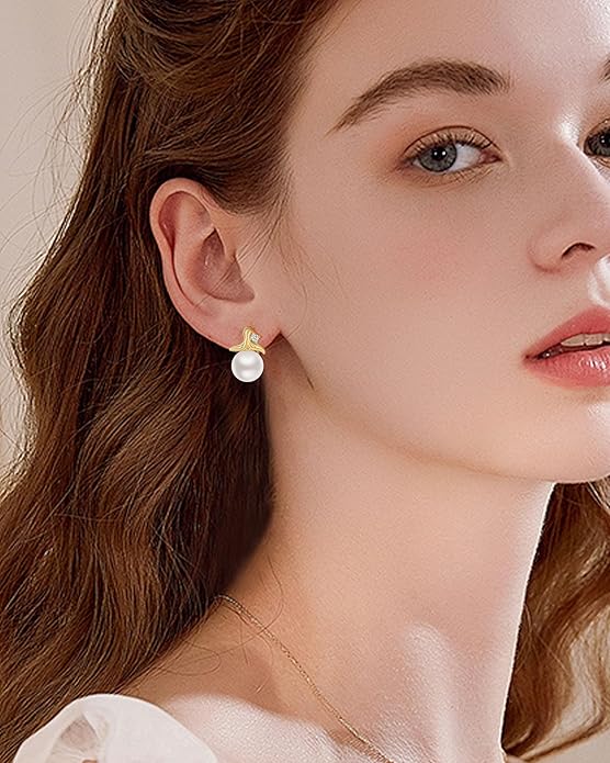 Cultured Freshwater Pearl Stud Earrings, 14K Gold Plated S925 Silver Women Pearl Stud, Gift for Birthday Mothers Day, Christmas, Anniversary
