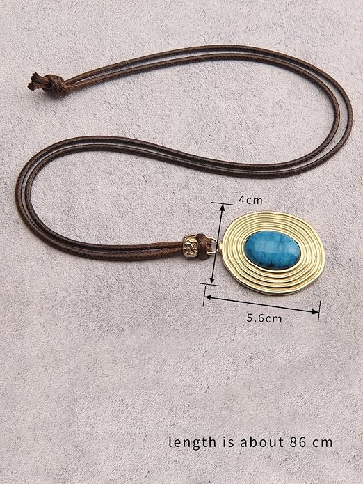 GelConnie Boho Necklaces for Women Vintage Silver Circles Long Pendant Necklace Cowgirl Sweater Necklace Adjustable Leather Choker Necklace for Women