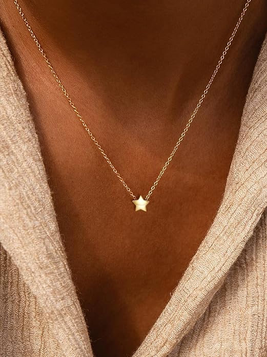 ChicSilver Personalized 925 Sterling Silver Dainty Small Heart/Star/Moon/Dot/Triangle Pendant Necklace for Women, Silver/Gold/Rose Gold/Black (with Gift Box)