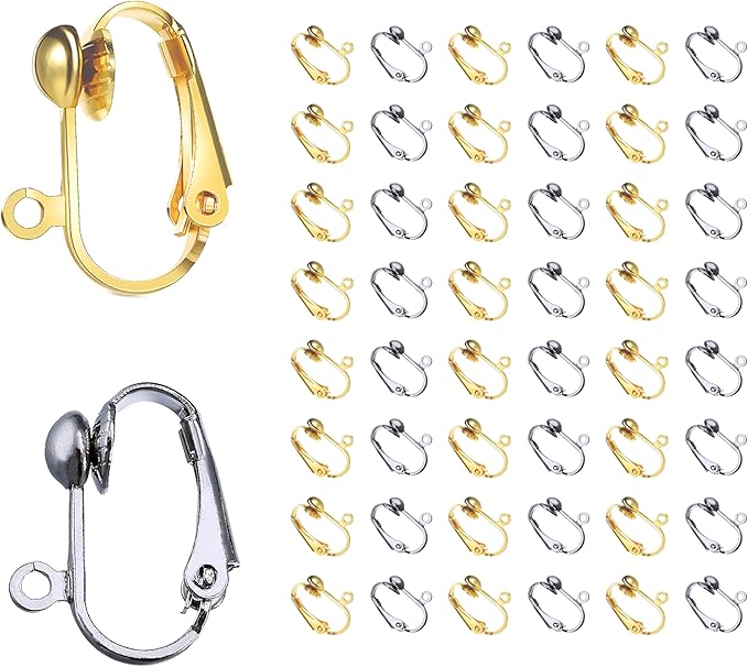 Clip-on Earring Converters,YOLLVKOT 48 Pieces Earring Hooks with Easy Open Loop for DIY Earring and Turn Any Studs or Pierced into Clip on, Silver and Gold