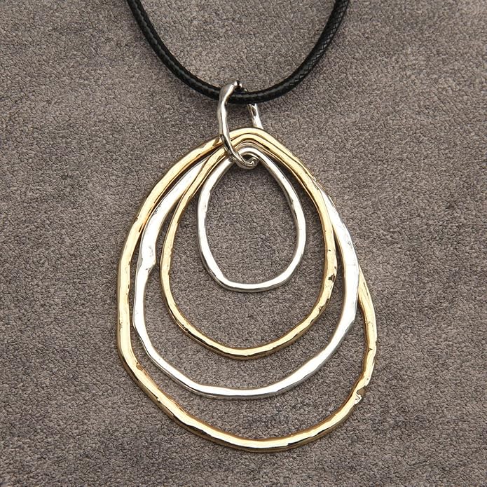 GelConnie Boho Necklaces for Women Vintage Silver Circles Long Pendant Necklace Cowgirl Sweater Necklace Adjustable Leather Choker Necklace for Women