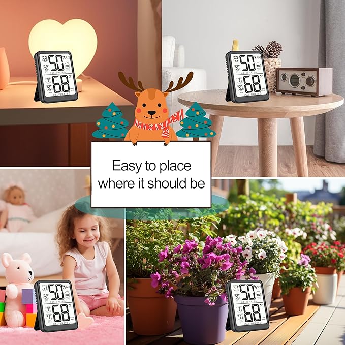 Antonki Room Thermometer, Digital Small Hygrometer Indoor Thermometer Humidity Gauge, Temperature Humidity Meter with Max/Min Record Monitor Sensor for Home, Plants - Battery Included