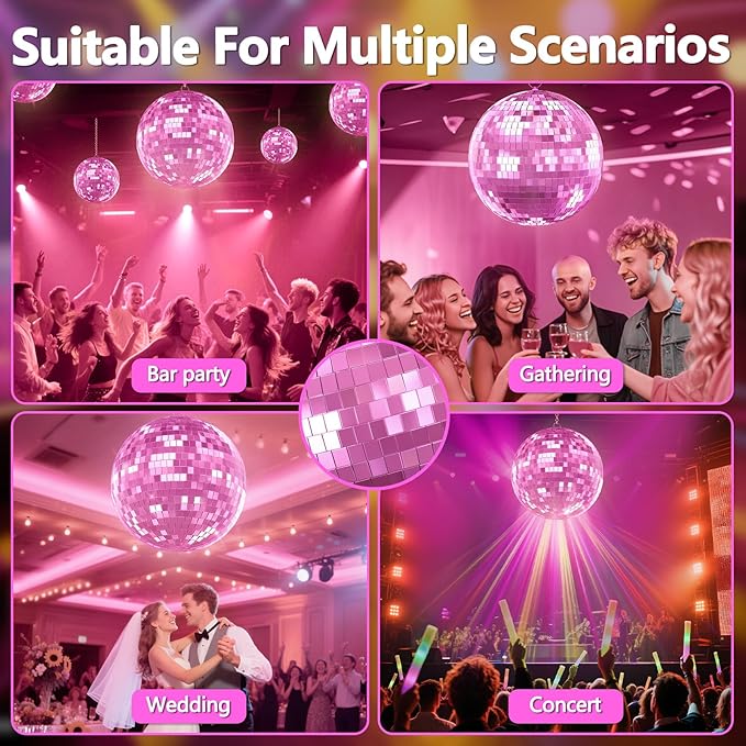 Disco Ball, 12/16/20 Inch Hanging Disco Ball, Mirror Ball for Party Decoration, Wedding, DJ Club, Stage, Birthday, Christmas, New Years Celebration (Pink, 20Inch)