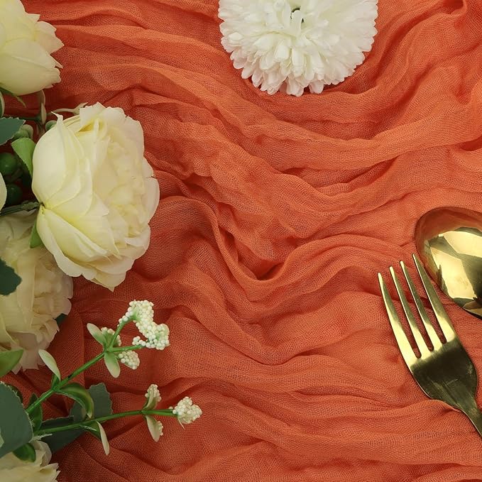 6 Pack Fall Table Runner Orange Cheesecloth 10FT Boho Gauze Fabric Table Runner 35 x 120 Inch Rustic for Thanksgiving Wedding Decor Holiday Party Boho Decoration(Orange)