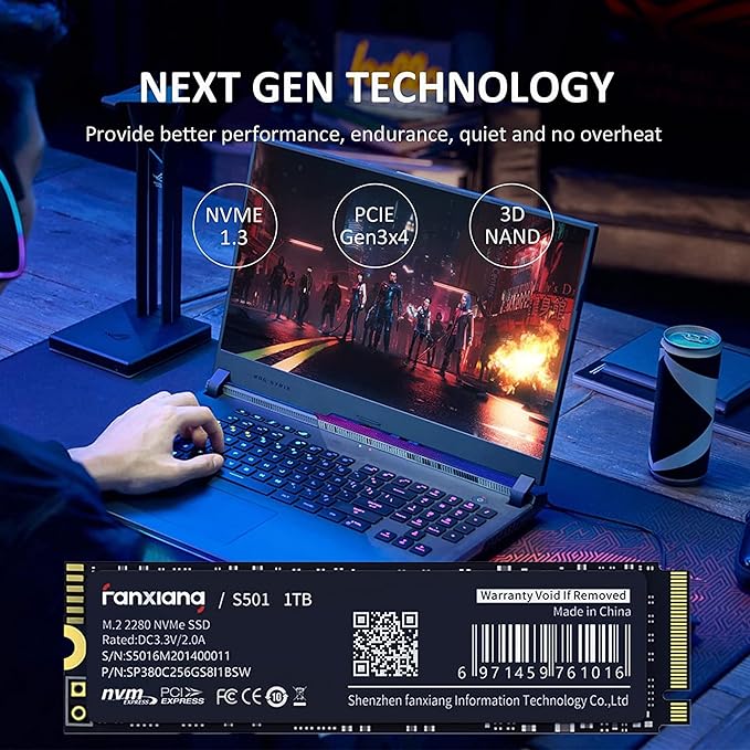 S501 1TB NVMe SSD 3D NAND 1.3 PCIe Gen3x4 M.2 2280 Internal Solid State Drive (Read/Write Speed up to 2,150/1,600 MB/s) Compatible with Laptop & PC Desktop