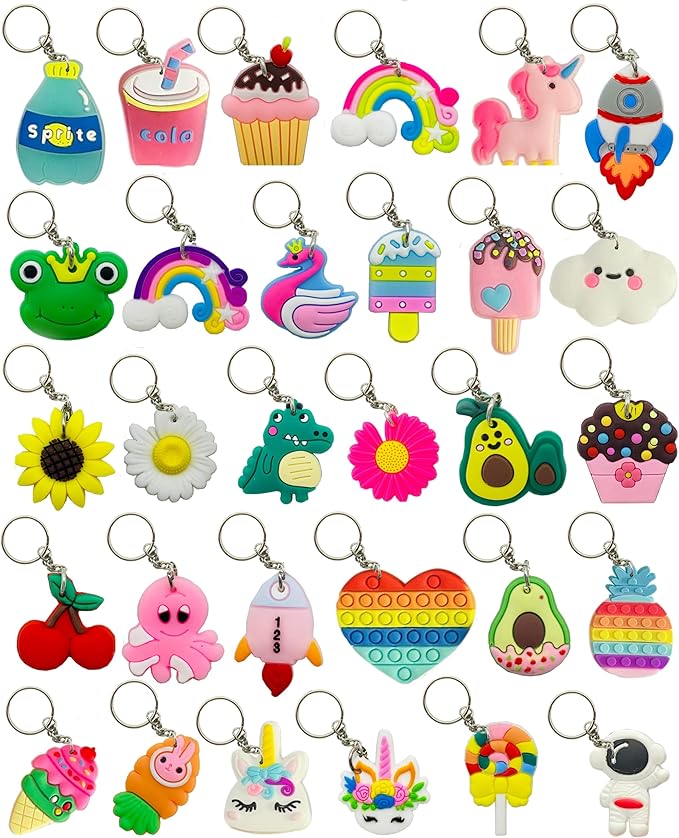 30pcs Different Keychains Bulk, Cute Keychain Key Chain Charms for Bag Key Backpack Decoration Party Favor