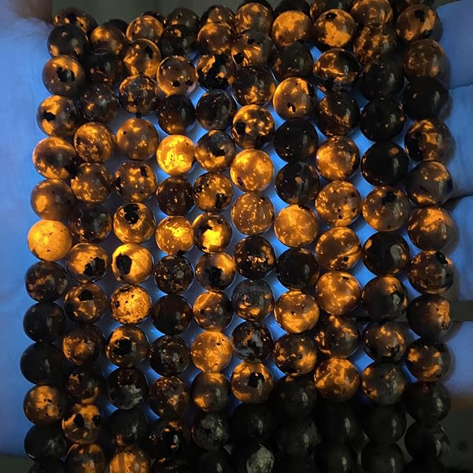 85PCS 8MM Flame Yooperlite Stone Beads Loose Beads for Jewelry Making DIY Bracelets Show Flame Color Under The Irradiation of UV Lamps 2 Strands