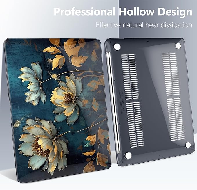 Batianda Case for M1 MacBook Air 13 Inch Model A2337 A2179 A1932 2020 2019 2018 Release,3D Painted Creative Series Design Hard Shell with Keyboard Cover & Screen Protector, Blooming Flowers