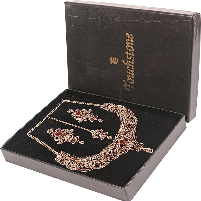 Touchstone Indian jewelry set for women bollywood gold jewellery wedding outfits necklace sets earrings bridal maang tikka fancy costume girls big desi accessories rhinestone in gold or silver tone