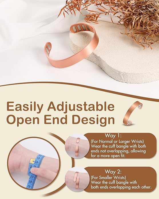 Feraco Copper Bracelet for Men, 5X Ultra Strength Magnetic Cuff Bangle with 5000 Gauss Neodymium Magnets, 99.99% Pure Copper Jewelry Gift, Adjustable