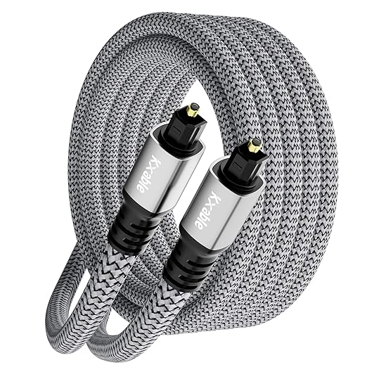 Optical Audio Cable 3 FT, Digital Audio Cable, Toslink Fiber Optic Cord, [Nylon Braided, Slim Aluminum Shell, Gold Plated Connector], for Home Theater, Sound Bar, PS4, Xbox, TV and More