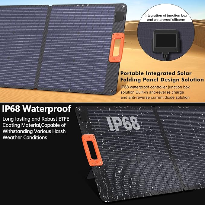 N-Type 16BB 200W Portable Solar Panel for Power Station ETFE Foldable Solar Panel High 25% Efficiency IP68 Waterproof Solar Panels Kit for Outdoor Camping RV Backuot