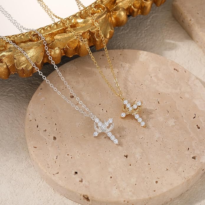 Tewiky Christian Gift Stocking Stuffers Cross Necklace for women-Dainty 14k Gold Plated/Silver Plated Pendant Necklaces Simple Cute Tiny Necklace Jewelry for Women