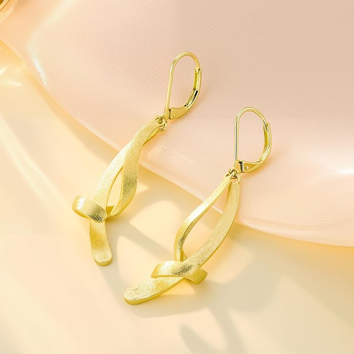 ALEXCRAFT 925 Sterling Silver Dangle Earrings, Hypoallergenic 14k Gold Plated Long Double Linear Twisted Tassel Dangling Drop Earrings for Women Trendy Statement Elegant Lightweight Leverback Earring