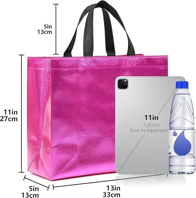 KeerxunBag 12Pcs Reusable Gift Bags（Includes Tissue Paper） Gift bag with handle Birthdays Parties Holidays Weddings Medium 13x5x11in Magenta gift Bags