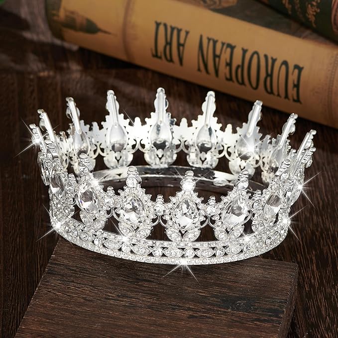 Queen Crown Rhinestone Wedding Crowns and Tiaras for Women Costume Party Hair Accessories Princess Birthday Crown Crystal Bridal Crown (Silver & White Crown)