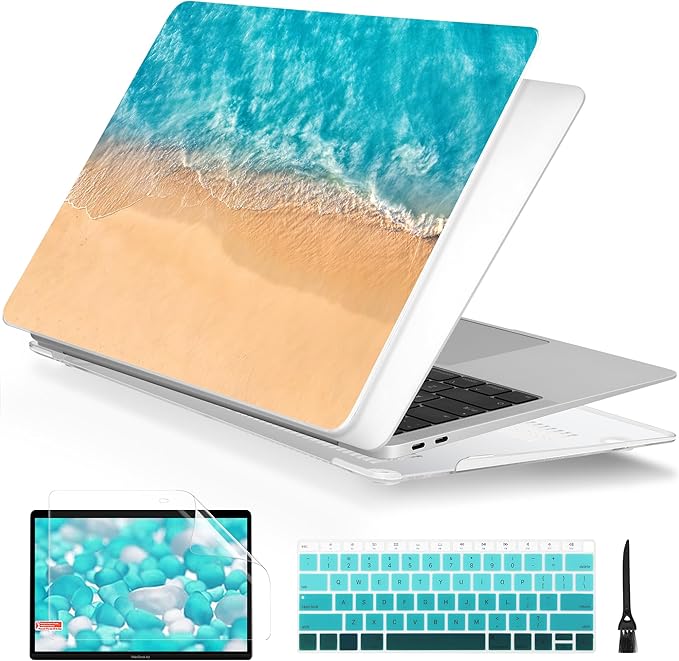 Batianda Design Case for M1 MacBook Air 13 Inch Model A2337 A2179 A1932 2021 2020 2019 Release,3D Painted Landscape Series Hard Shell with Keyboard Cover & Screen Protector, Beach