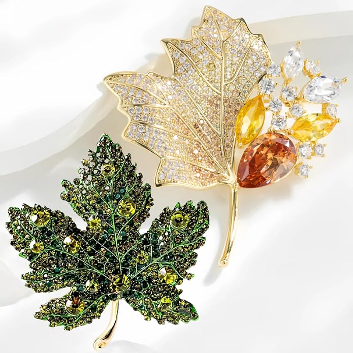 Elegant Leaf-shaped Crystal Brooch, Perfect for Any Occasion，Rose Gold/Silver