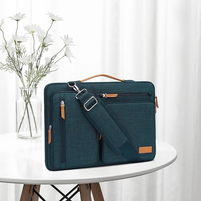 MOSISO 360 Protective Laptop Shoulder Bag,15-15.6 inch Computer Bags Compatible with MacBook Pro 16 inch, HP, Dell, Lenovo, Asus Notebook,Side Open Messenger Bag with 4 Zipper Pockets, Teal Green