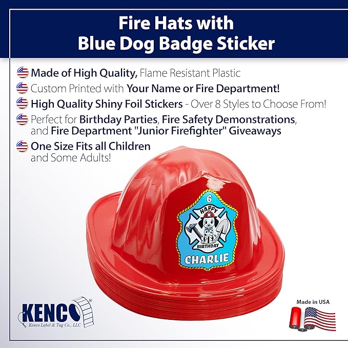 Kenco Kids Customizable Plastic Firefighter Hats -Choose your style, add your name or department