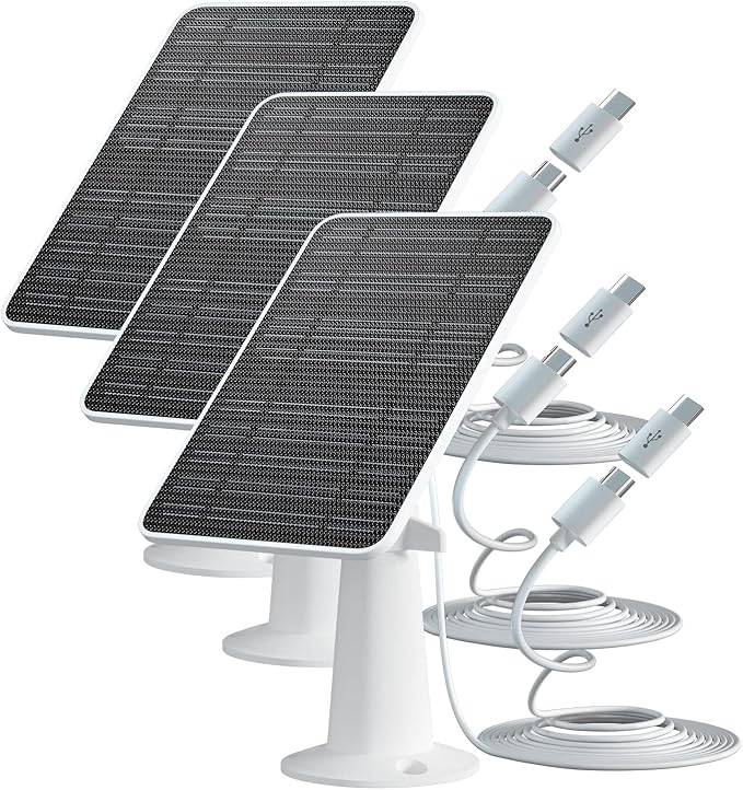 Solar Panel Charger Compatible with Eufycam 3/3C/2C/2C Pro/E40/E20/2/2 Pro/E/L20/L40/Solo/SoloCam Spotlight, 5W Solar Panel for Eufy Camera, Micro USB & USB-C Port, 9.8ft Cable, P65 Waterproof, 3 Pack