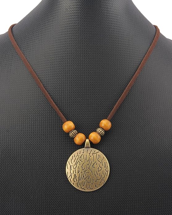 GelConnie Boho Necklaces for Women Vintage Silver Circles Long Pendant Necklace Cowgirl Sweater Necklace Adjustable Leather Choker Necklace for Women