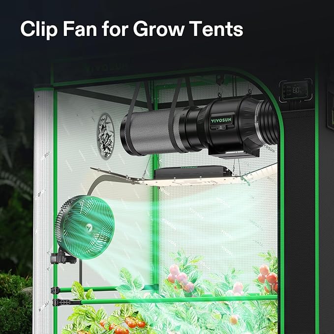 VIVOSUN AeroWave E9 Grow Tent Fan 9”, EC Motor, WiFi-Controllable, US Patented Auto Oscillating Clip fan, IP54 Weatherproof, Strong Airflow & Quiet for Hydroponic Ventilation Circulation, Black