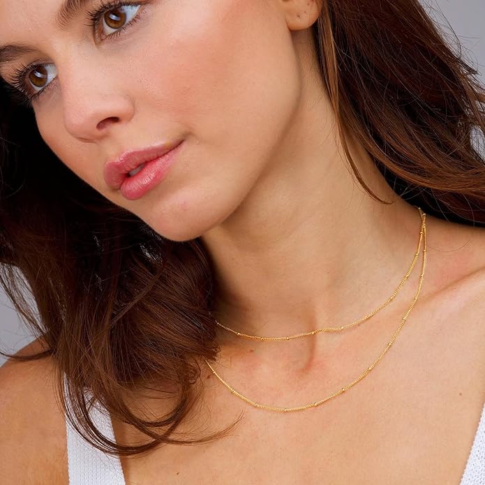 Gold Layered Necklaces for Women, 14K Gold Plated Dainty Gold Chain Choker Necklace Stack, Herringbone Gold Necklaces Set