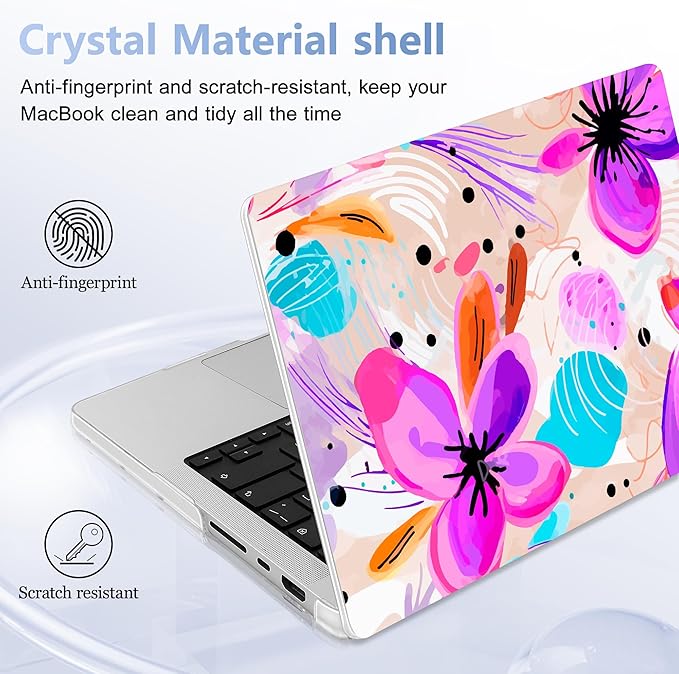 for MacBook Pro 16 inch Case 2021 2022 2023 2024 Release A3186 A3403 M4 A2991 M3 A2780 M2 A2485 M1 Pro/Max, Hard Shell Case with Screen Protector & Keyboard Cover, Trendy Floral