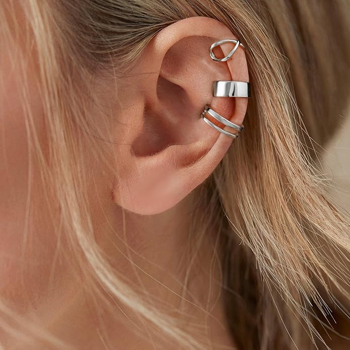 CHIC & ARTSY 925 Sterling Silver Ear Cuffs for Women, Non Piercing Clip On Cartilage Cuffs, Adjustable Fake Conch & Helix Earrings, Gold Plated & Oxidized Various Styles