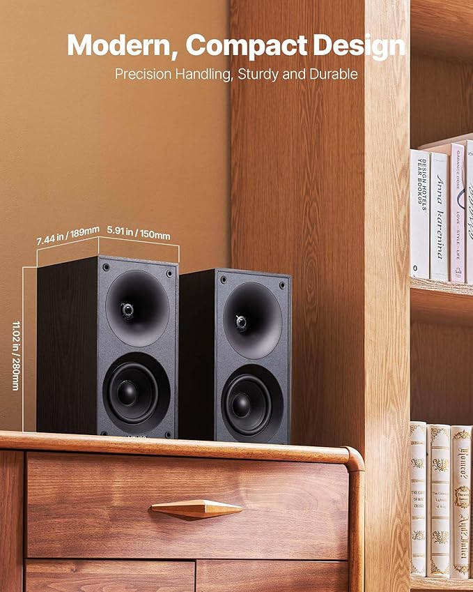 VEVOR Passive Bookshelf Speaker, 300W, Book Shelf Stereo Speakers with 4-Inch Woofer and 1-Inch Tweeter, Detachable Grille, 70Hz-20KHz Frequency Response, Wooden Enclosure, for Home Theater (1 Pair)