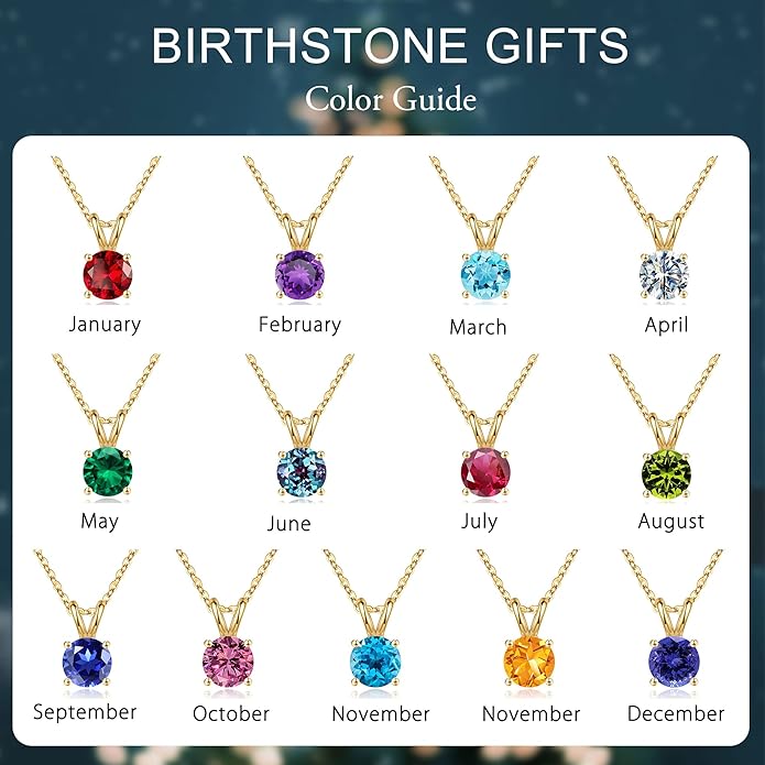 SMILEST Birthstone Necklace for Women Mom Wife, 1ct Sparkle Round Cut Birthstone Pendant 925 Sterling Silver Necklace Gifts for Women Mom Wife Friend