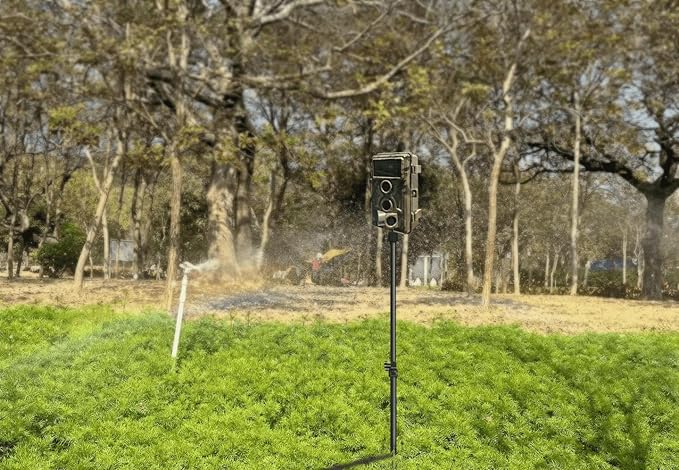 Trail Camera Mount,Height Adjustable (15.7"-28.3") & 360° Rotating Stake,Dual-Mode Base for Soft/Hard Ground Post,Game Cam Stand with 1/4"-20 Thread, Metal pole for Solar Panels,Hunting,Wildlife.2Pcs