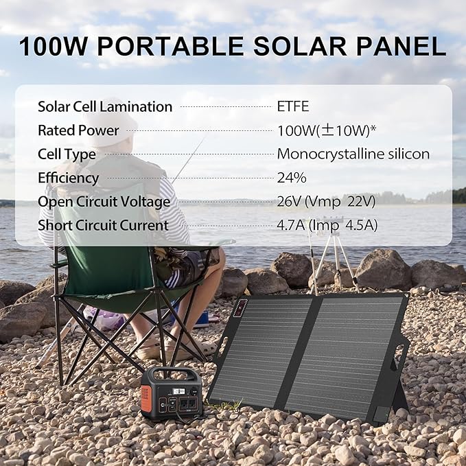 100W 22V ETFE Folding Portable Solar Panel, IP67 Waterproof Foldable 24% High Efficiency, QC3.0 USB-A &Type-C Output,-Light Solar Charger for Power Station RV Camping Off Grid