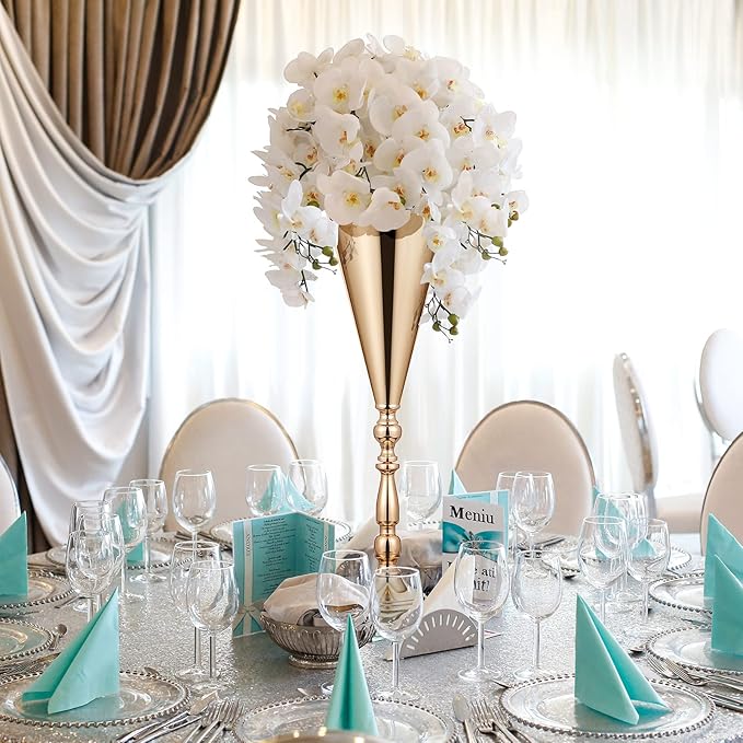 Amylove 10 Pcs Wedding Centerpieces Tall Vases - 21.7 Inch Gold Crystal Geometric Flower Stand, Elegant Table Decor for Wedding Reception, Party, Banquet, Hotel Decorations (16.5 Inch,Classic)