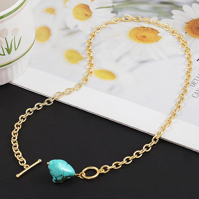Aobei Pearl 18K Gold Plated Moon Star Lion Evil Eye Love Heart Cross Pendant Necklace Medallion Paperclip Chian Choker Layering Jewery for Women
