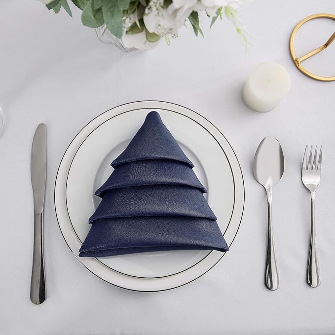 50pcs Polyester Cloth Napkins - 17 x 17 inch Navy Dinner Washable Napkins with Hemmed Edges for Restaurant/Wedding/Hotel(50,Navy)