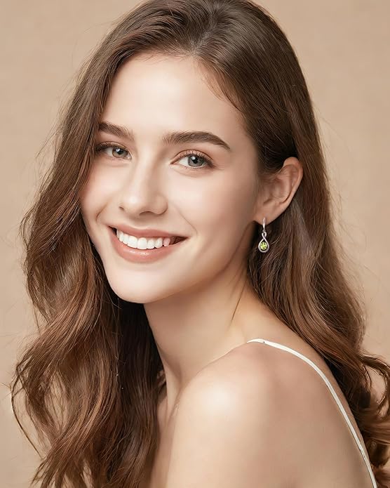 FANCIME Valentines Day Gift Dangle Drop Earrings 925 Sterling Silver Dainty Infinity Round Gemstone Birthstone Jewelry Birthday Gifts for Her Women