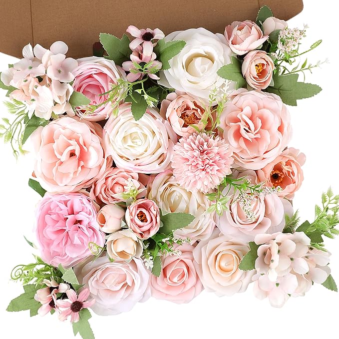AGIRL Rose Artificial Flowers Combo Fake Flowers Pink Roses Silk Flowers with Stems for DIY Bridal Wedding Bouquets Centerpieces Arrangements Table Party Baby Shower Home Decor