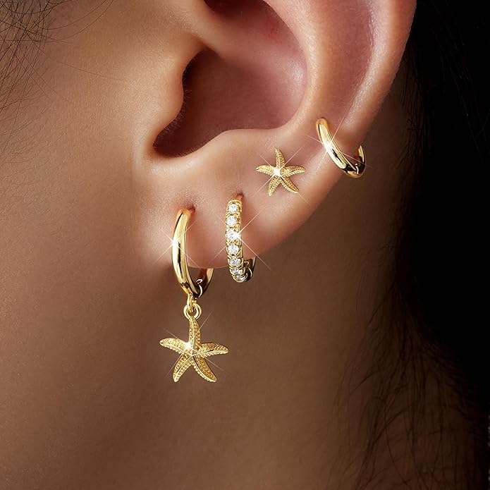Small Gold Huggie Hoop Earrings Set for Women Men Hypoallergenic 14K Plated Stack Cartilage Earrings, Multiple Piercing Lightweight Mini Thin Cute Dainty Trendy Jewelry Set Christmas Gifts for Women