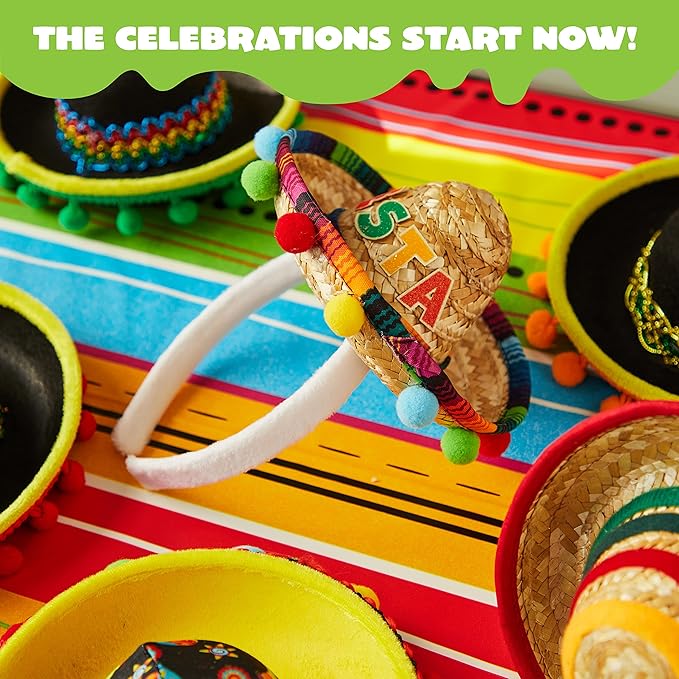 JOYIN 6 PCS Cinco De Mayo Fiesta Fabric and Straw Sombrero Hat Party Costume for Fun Fiesta Headbands Party Supplies, Mexican Theme Decorations, Luau Event Photo Props and Party Favors