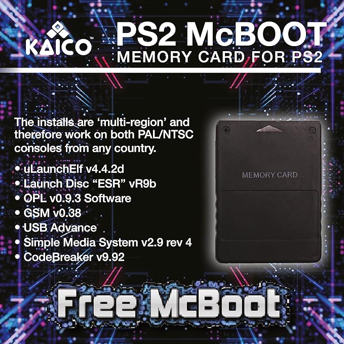 Kaico Free McBoot 8MB PS2 Memory Card – FMCB 1.966 for PS2 Console – Free McBoot PS2 Plug & Play – Memory Card PS2 Softmod Solution
