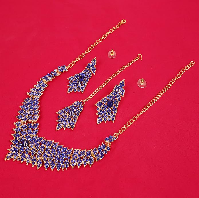 Touchstone Indian Bollywood Tinsel Town Traditional Western Taste Studded Diamond Look Rhinestones Designer Bridal Jewelry Necklace Set for Women