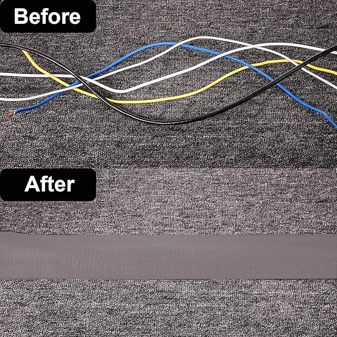 WILLBOND 2 Pack 10 ft x 3 Inch Cable Floor Strip Cable Cover Cords Carpet Protector Management Hook and Loop Tape for Wires on Floor Cords and Prevent a Trip Hazard (Gray)